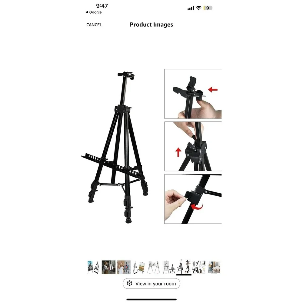 RRFTOK Portable Artist Easel‎ Tripod Stand w/Bag–Adjustable Height, Black Metal